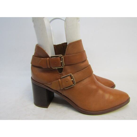 Franco Sarto Womens Size 8 Brown Leather Zip Buckle Ankle Fashion Boots Booties - Picture 3 of 11